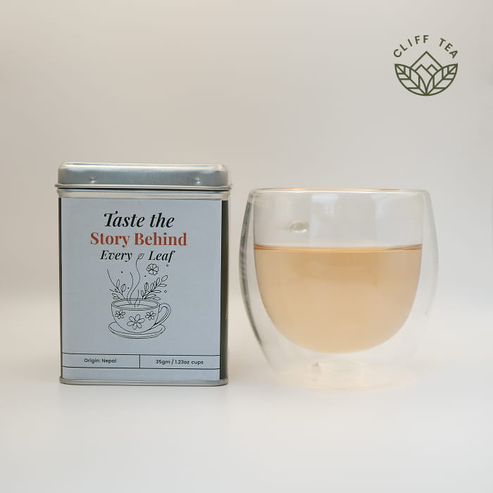 Rose petals and apple pieces in elegant tea setting