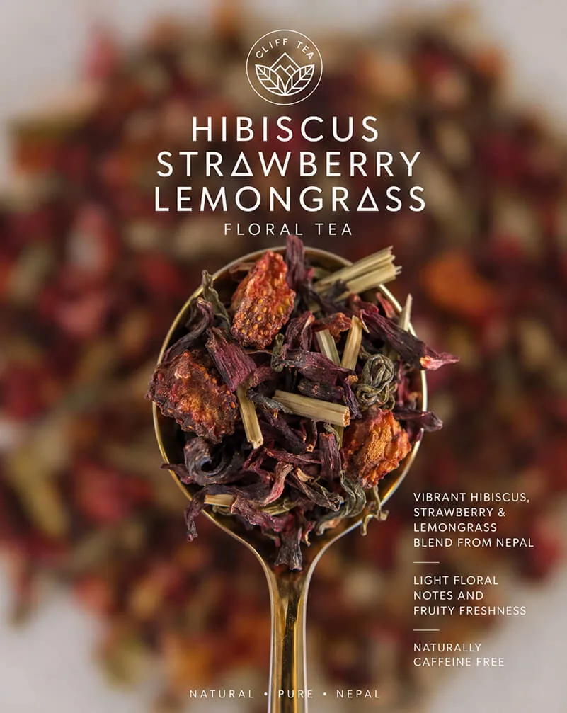 Hibiscus Strawberry Lemongrass Tea: hibiscus, dried strawberry pieces and lemongrass