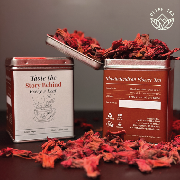 Rhododendron flowers growing in mountain landscape